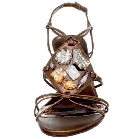 Carlos Santana "Tambien" Heeled Strappy Sandal in Bronze accented with Gems - Picture 6 of 7